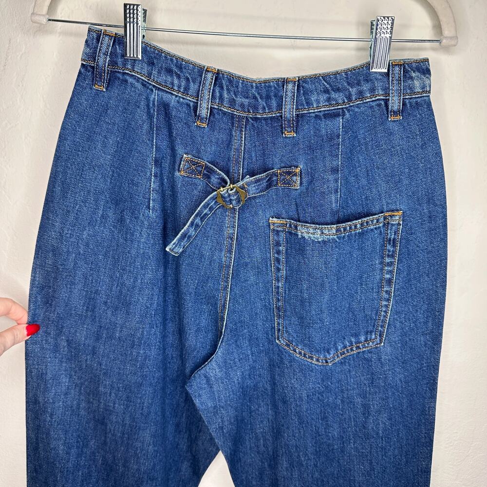 Free People Sandrine Rose R1016 Pleated Ripped Dark Wash Straight Leg Jeans 26 - Picture 10 of 16